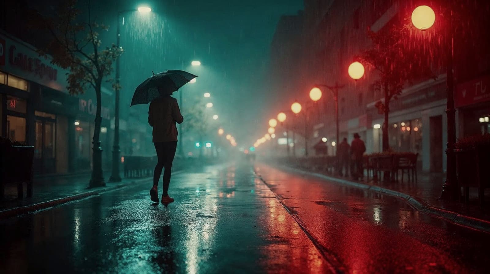 Neon street in the rain